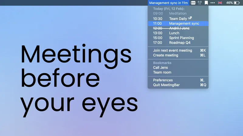 MeetingBar menubar app preview