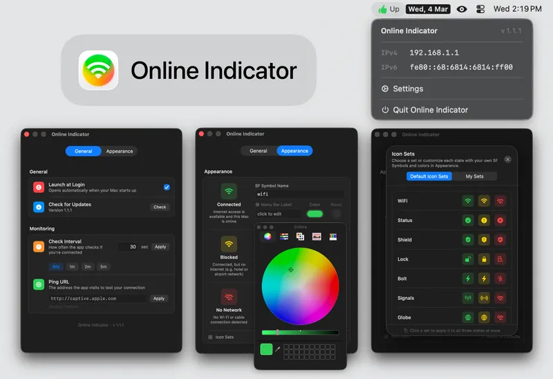 Online Indicator menubar app preview