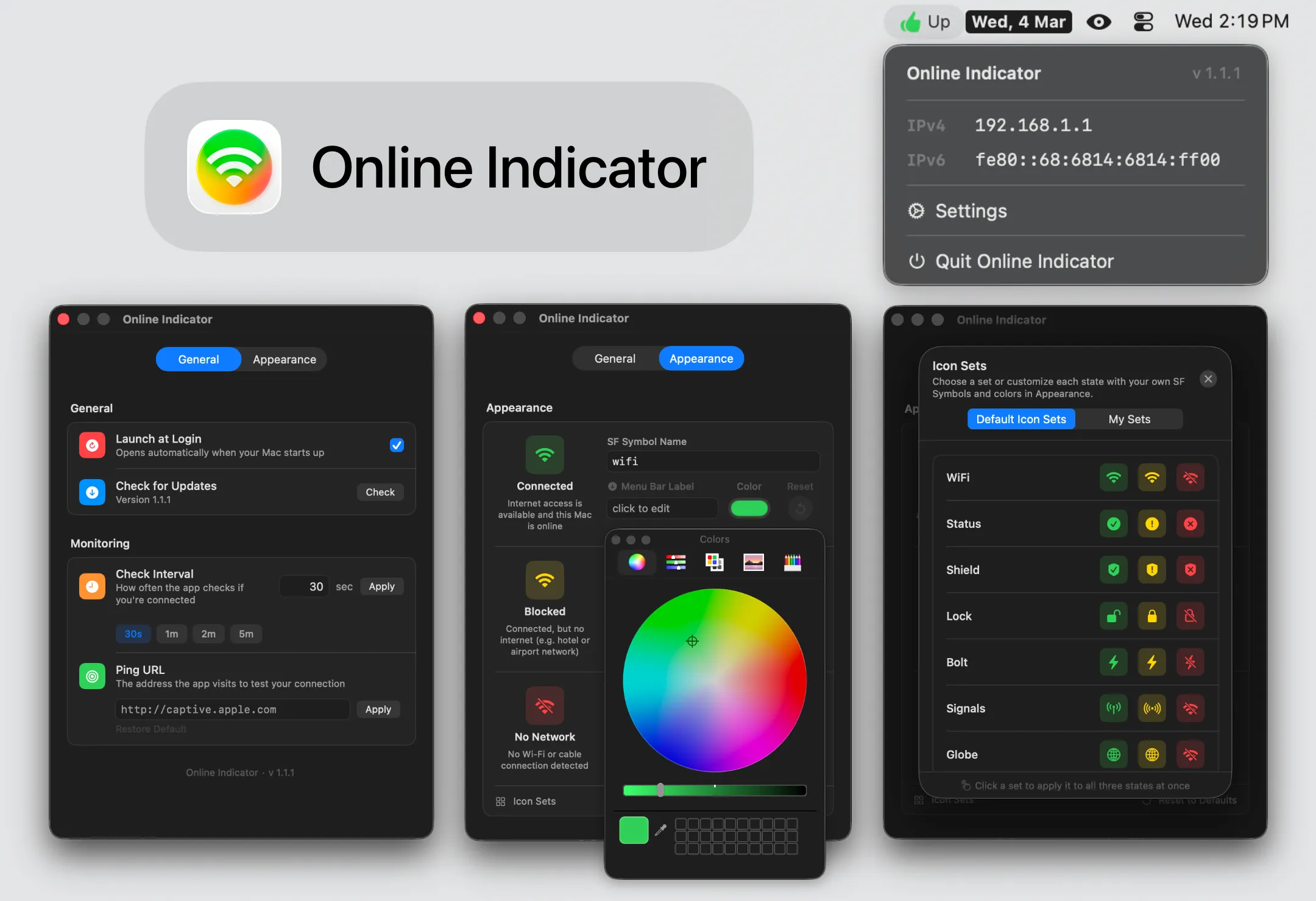 Online Indicator screenshot showing the app interface