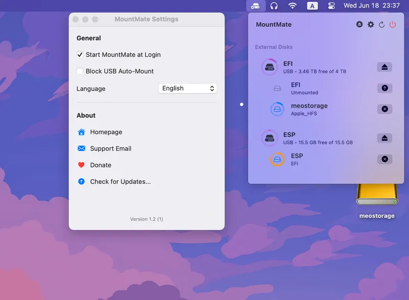 MountMate menubar app preview