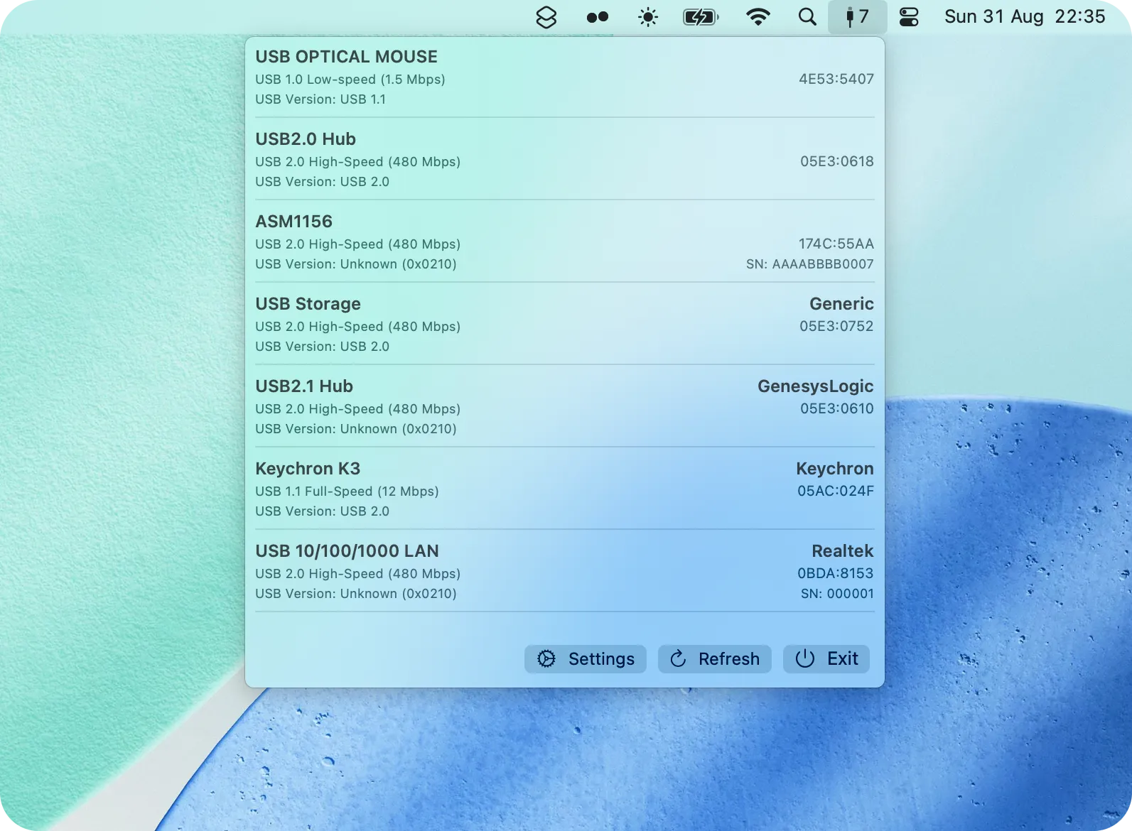 MenuBarUSB screenshot showing the app interface