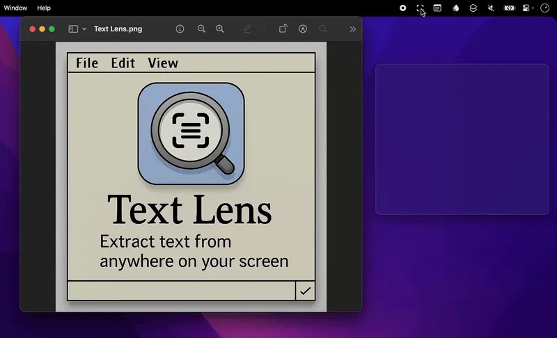 Text Lens menubar app preview