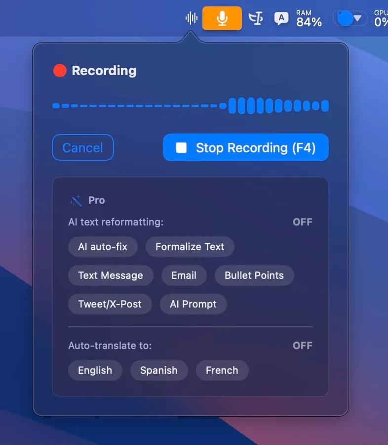 MiniWhisper screenshot showing the app interface