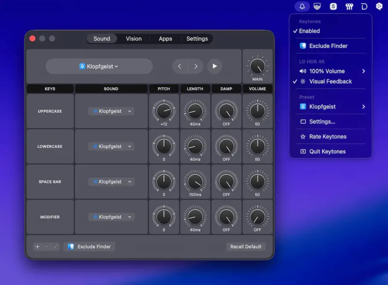 Keytones menubar app preview