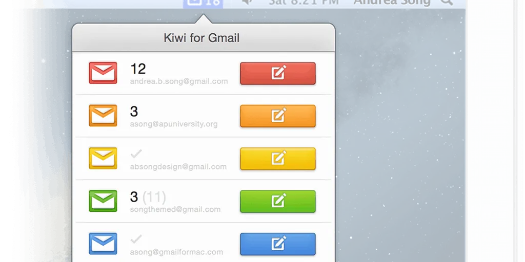 Kiwi for Gmail screenshot showing the app interface