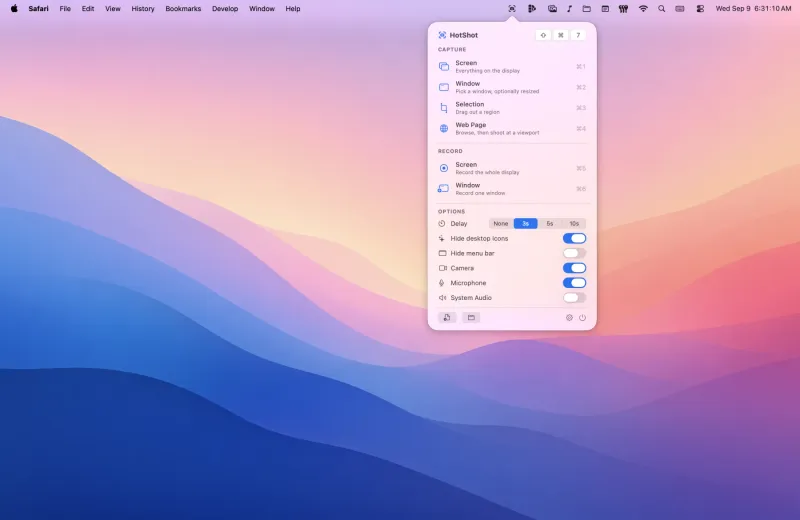 HotShot menubar app preview