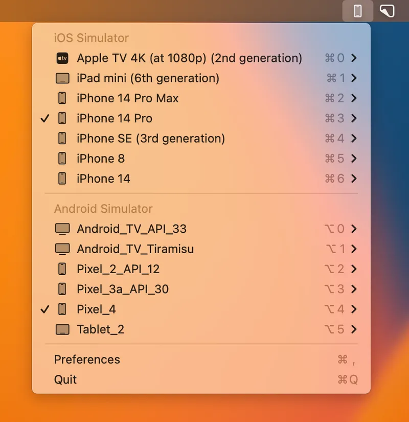 MiniSim menubar app preview