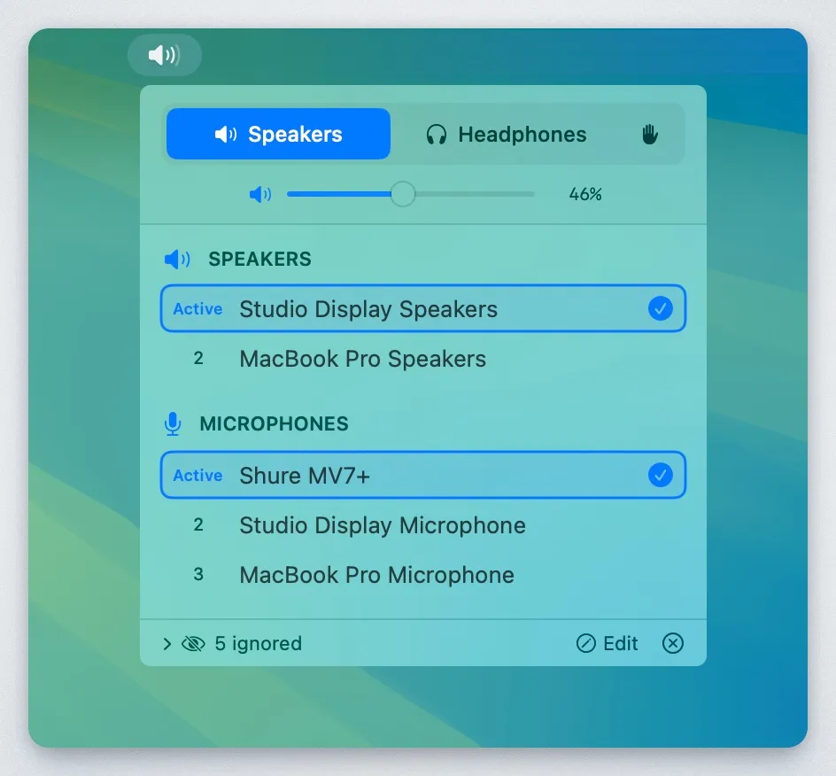 AudioPriorityBar screenshot showing the app interface