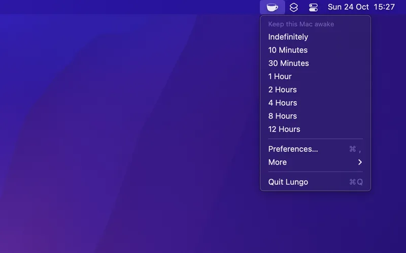 Lungo menubar app preview