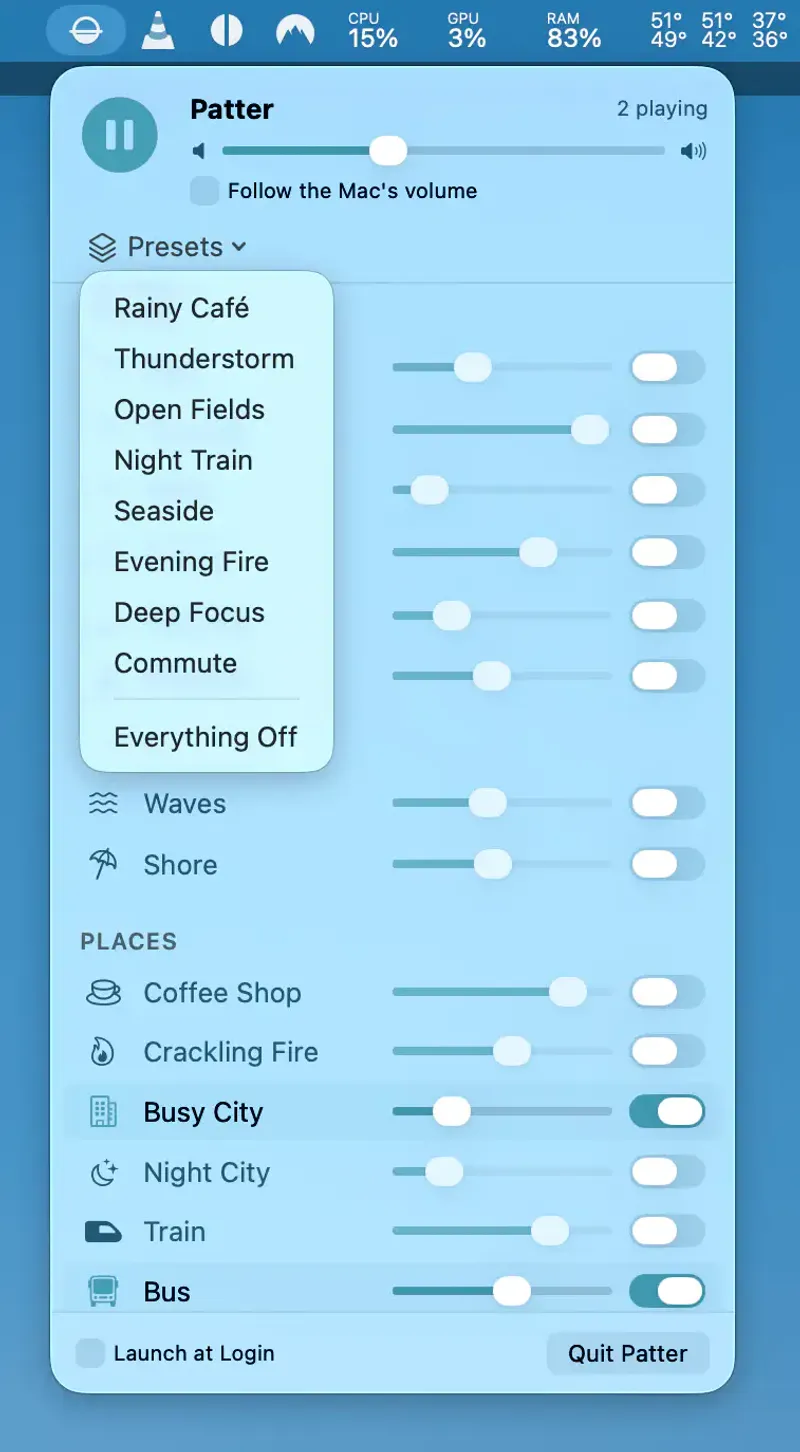 Patter menubar app preview