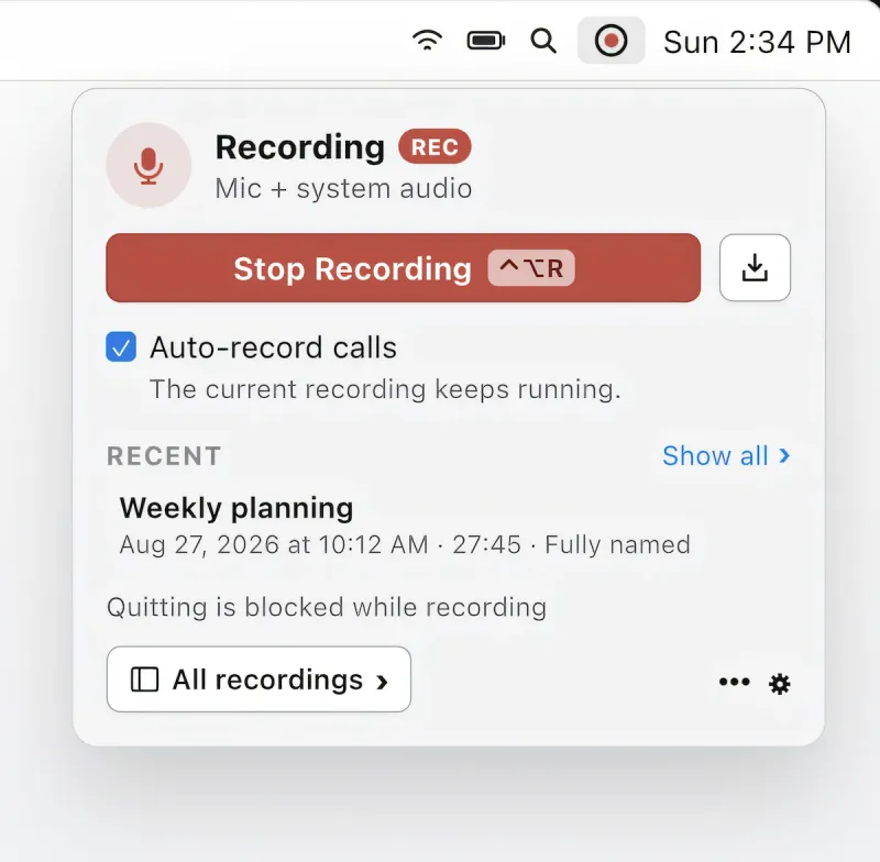 Echo99 menubar app preview