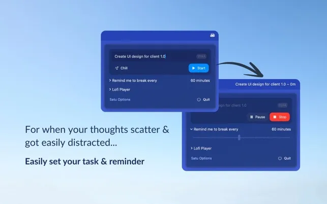 Satu screenshot showing the app interface