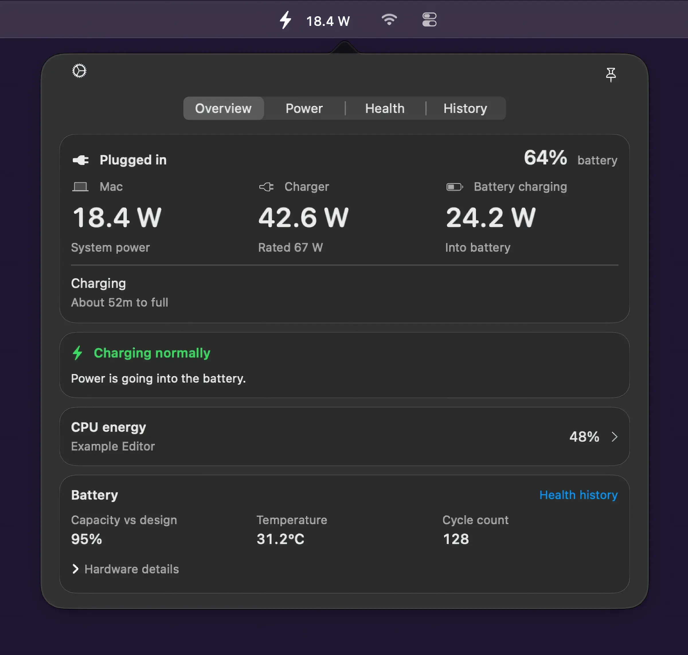 WattBar screenshot showing the app interface