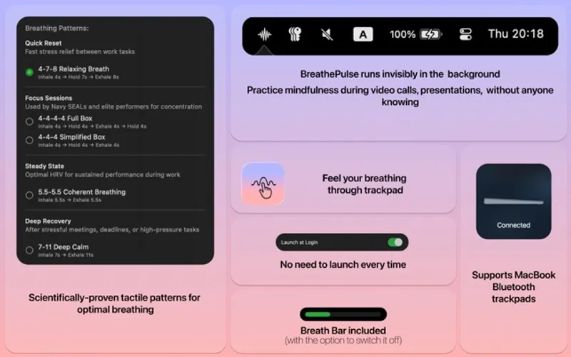 BreathePulse: Tactile Guide menubar app preview