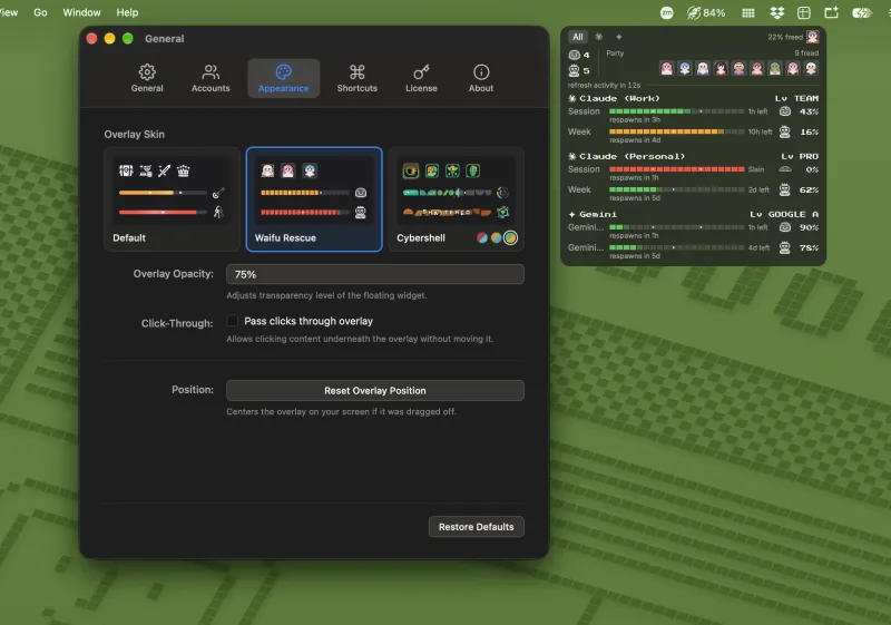 Slay menubar app preview