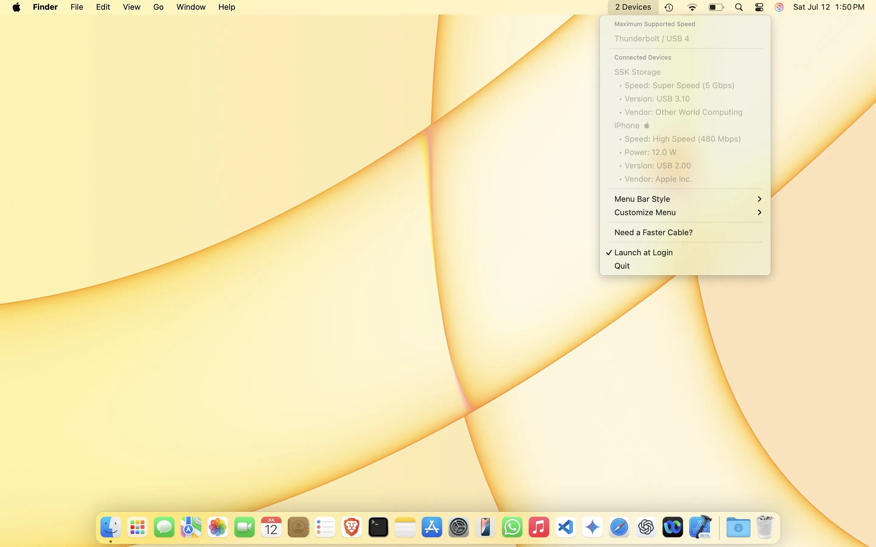 USB Connection Information screenshot showing the app interface