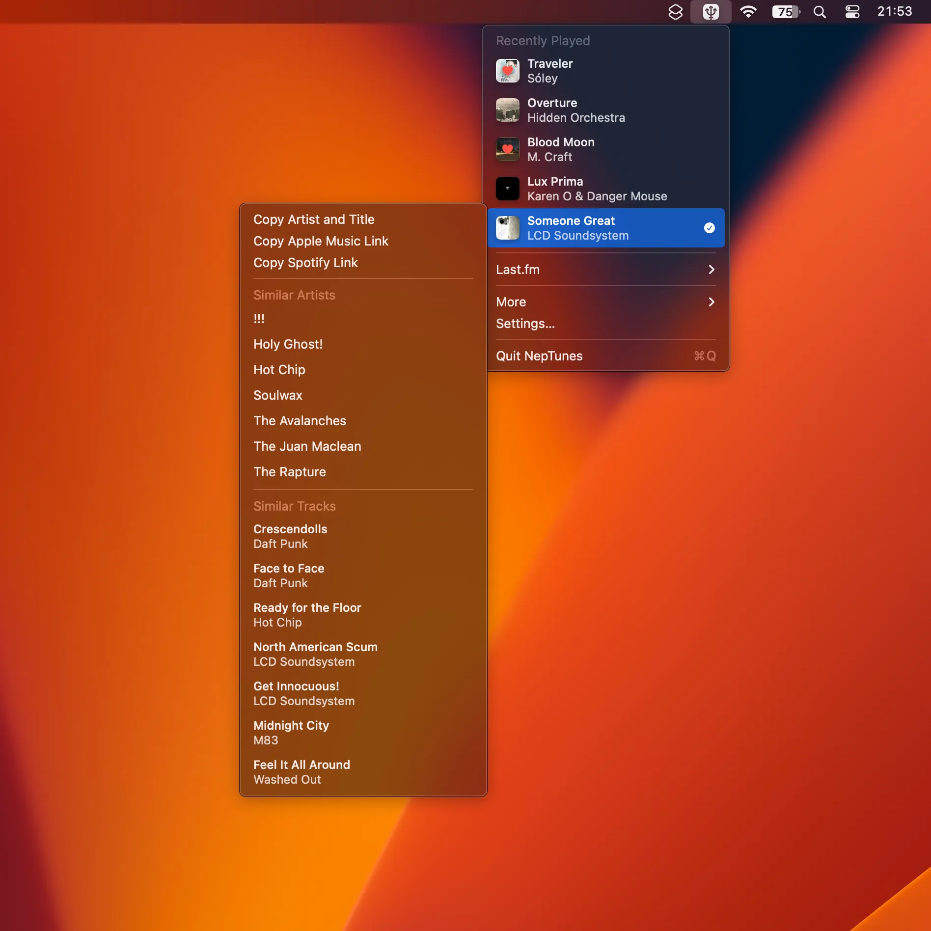 NepTunes screenshot showing the app interface