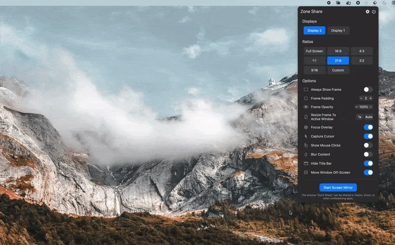 ZoneShare menubar app preview