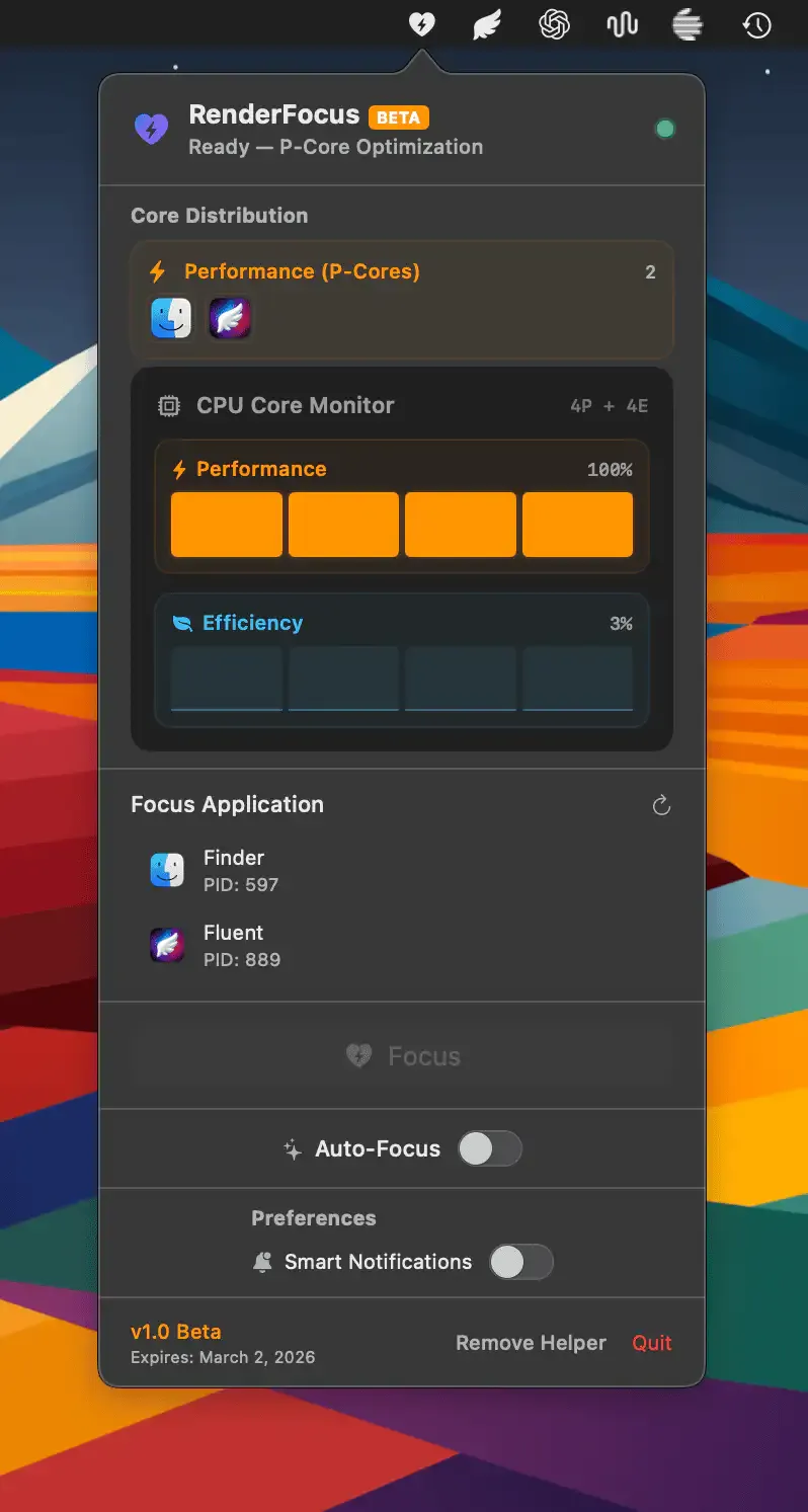 RenderFocus screenshot showing the app interface