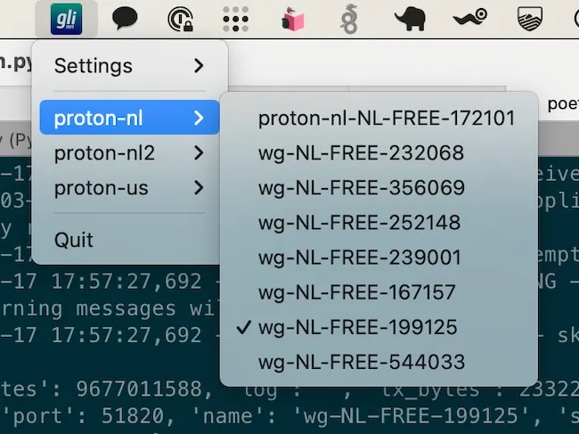 Glinet Wireguard screenshot showing the app interface
