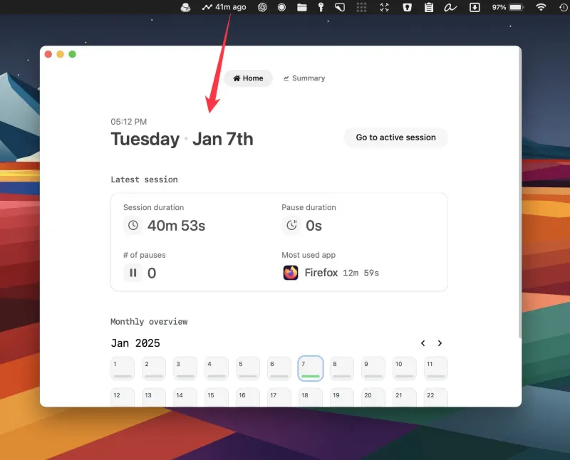 Trace menubar app preview