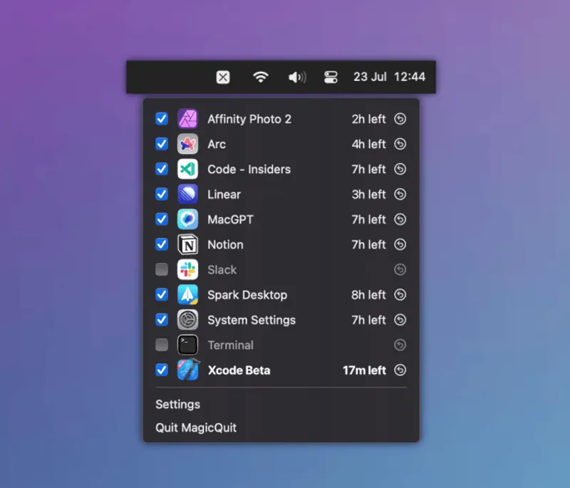 MagicQuit menubar app preview