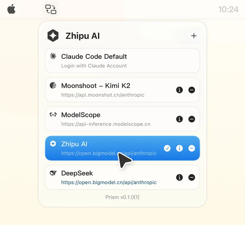 Prism menubar app preview