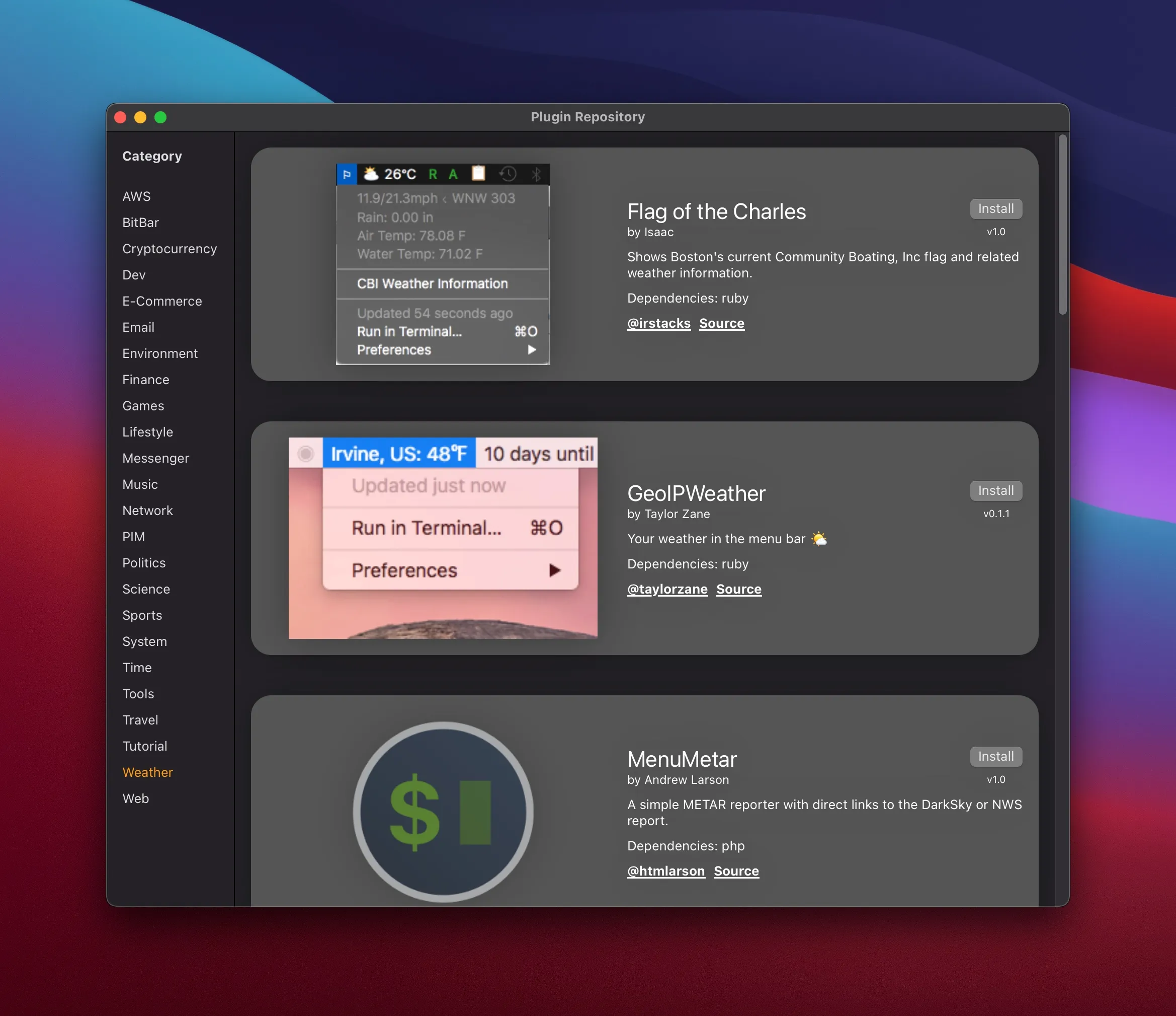 SwiftBar screenshot showing the app interface