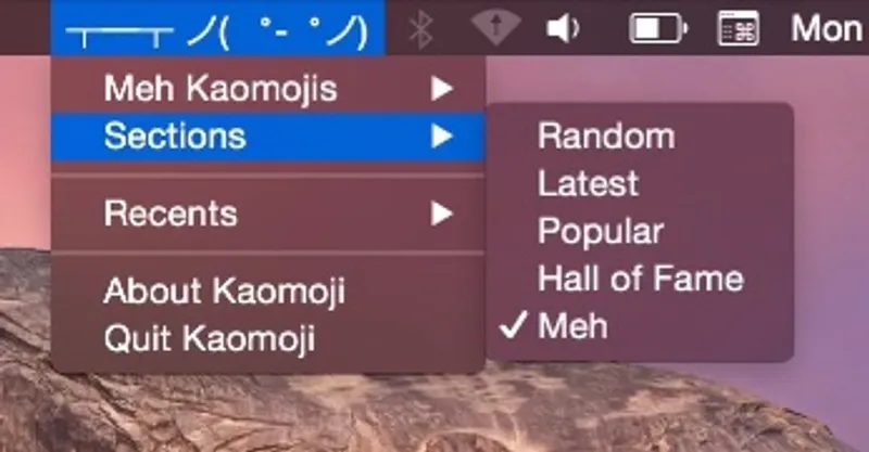 Kaomoji menubar app preview