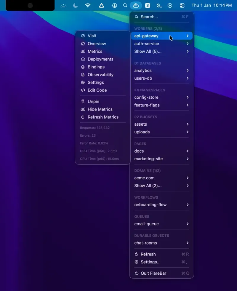 FlareBar menubar app preview