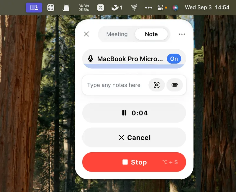 VoiceNotes menubar app preview