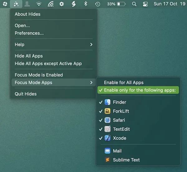 Hides screenshot showing the app interface
