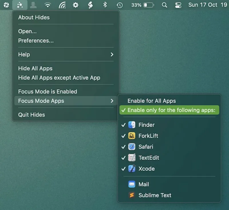 Hides menubar app preview