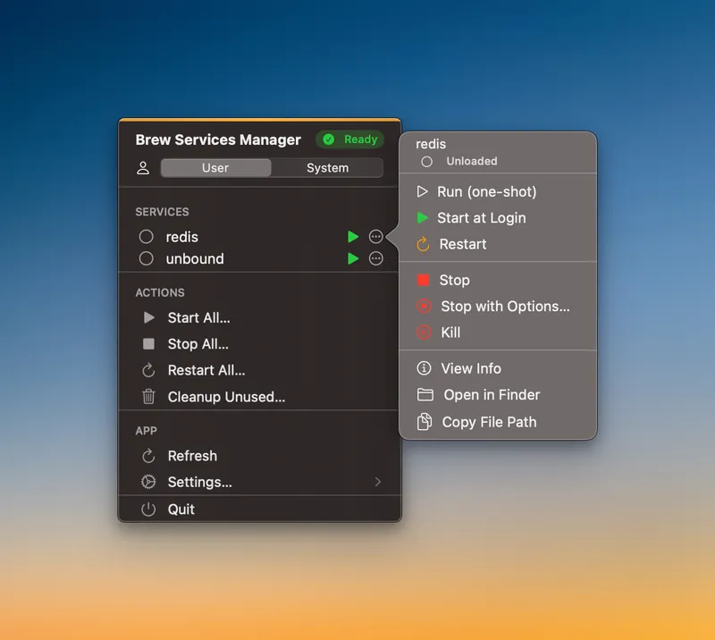 BrewServicesManager menubar app preview