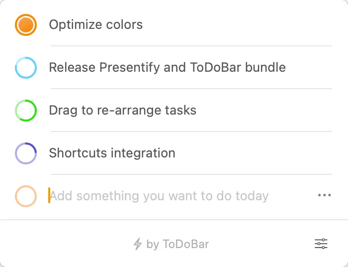 ToDoBar screenshot showing the app interface
