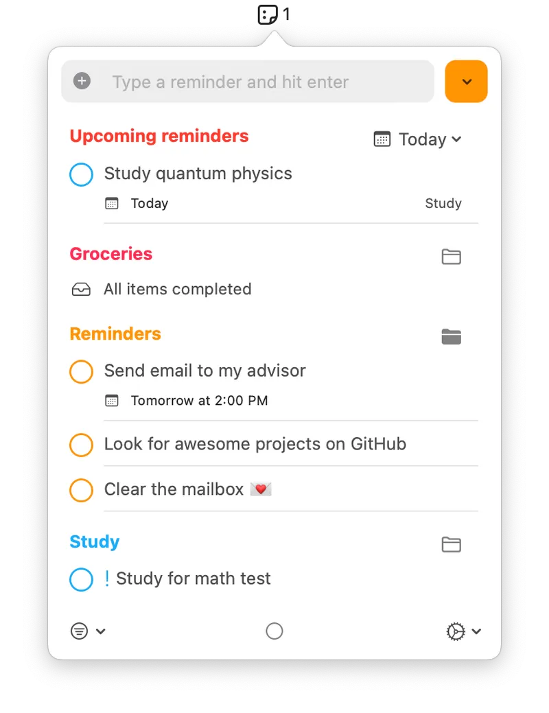 Reminders MenuBar menubar app preview