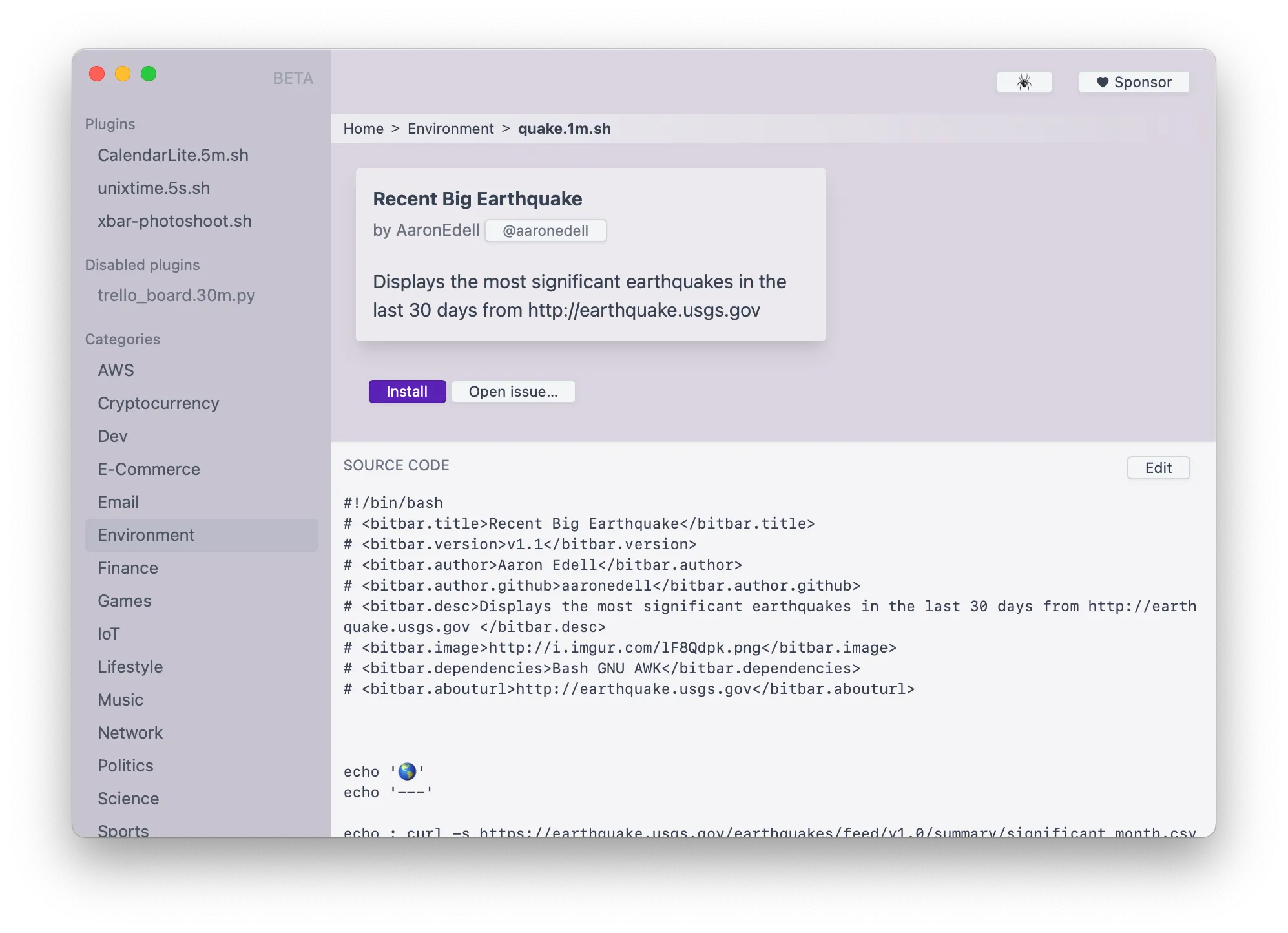 xbar screenshot showing the app interface