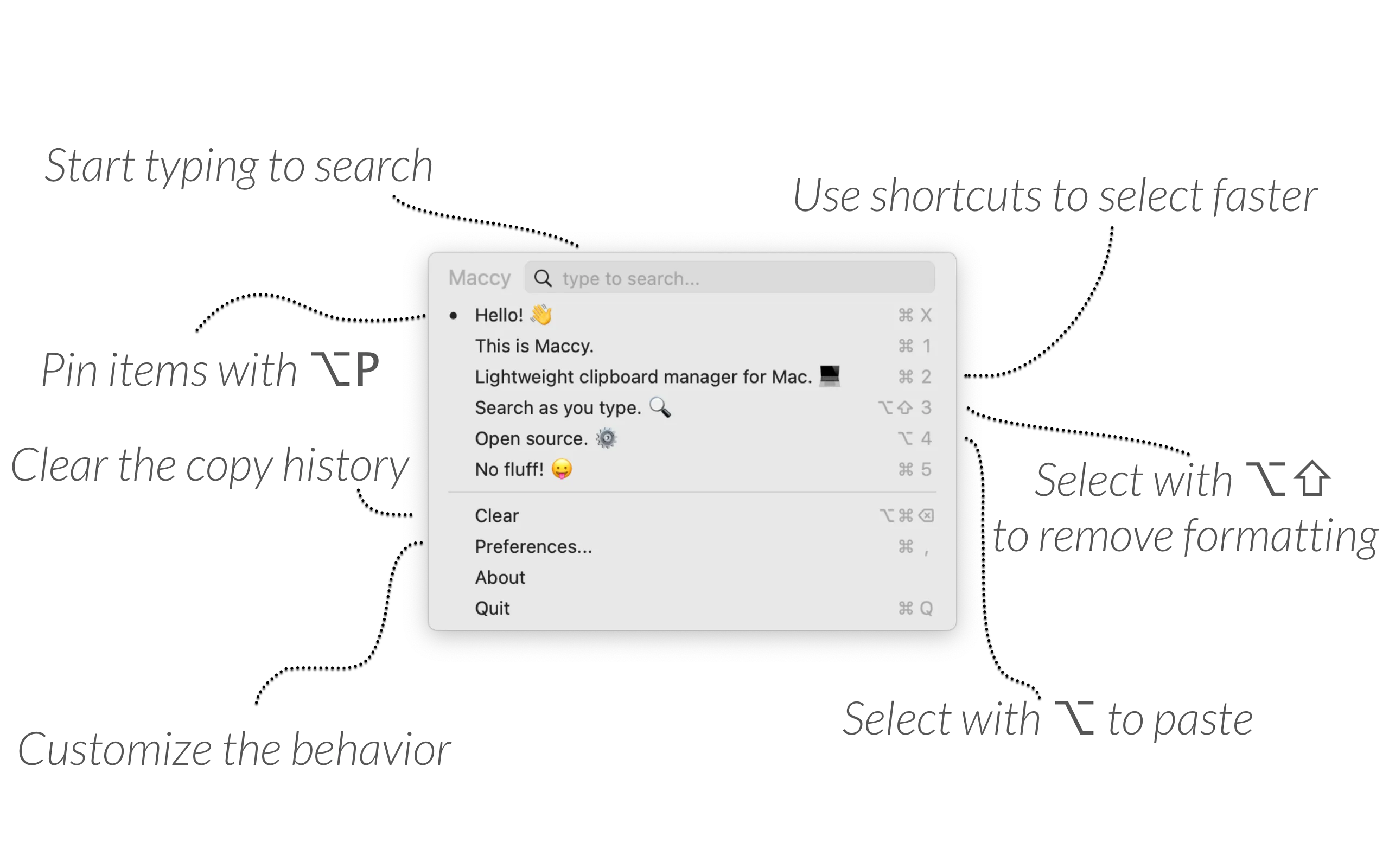 Maccy screenshot showing the app interface