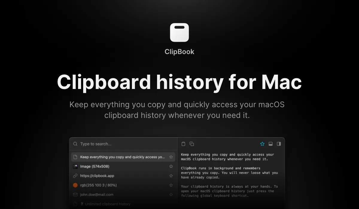 ClipBook screenshot showing the app interface