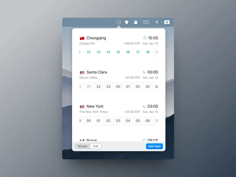 Zonerly menubar app preview