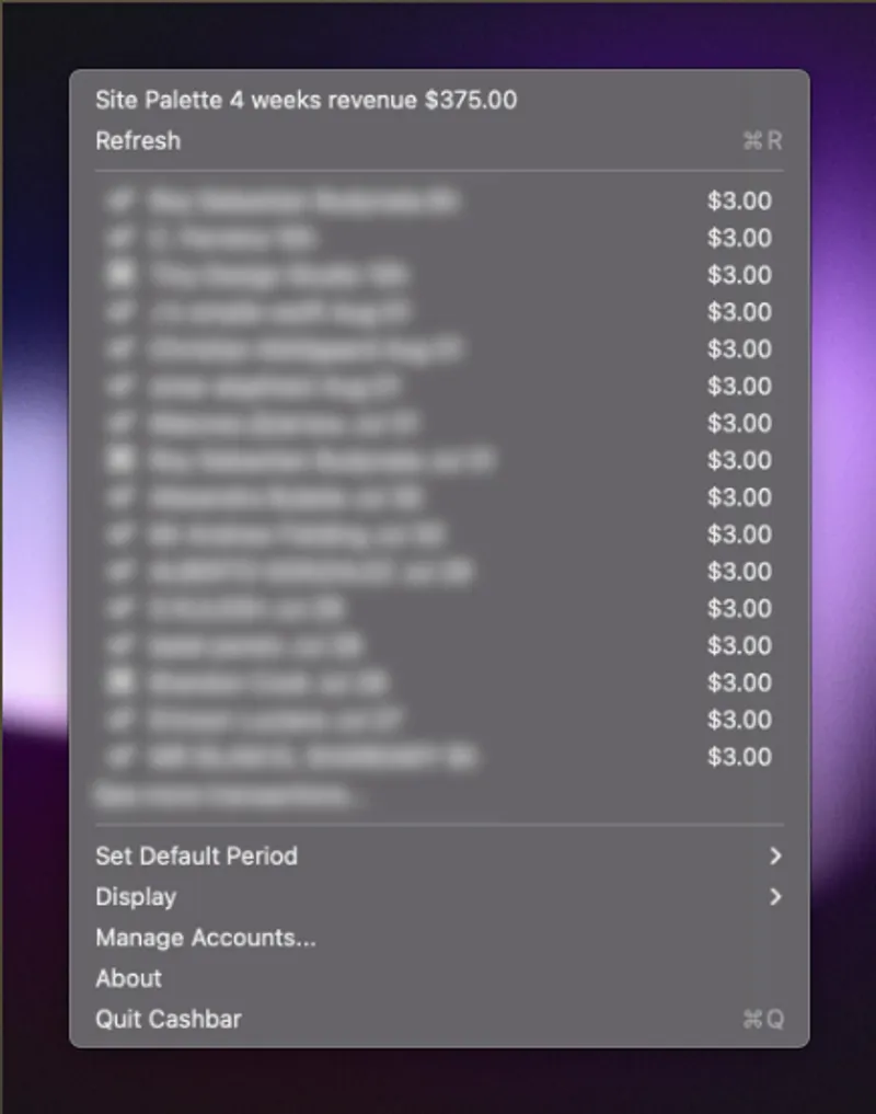 CashBar menubar app preview