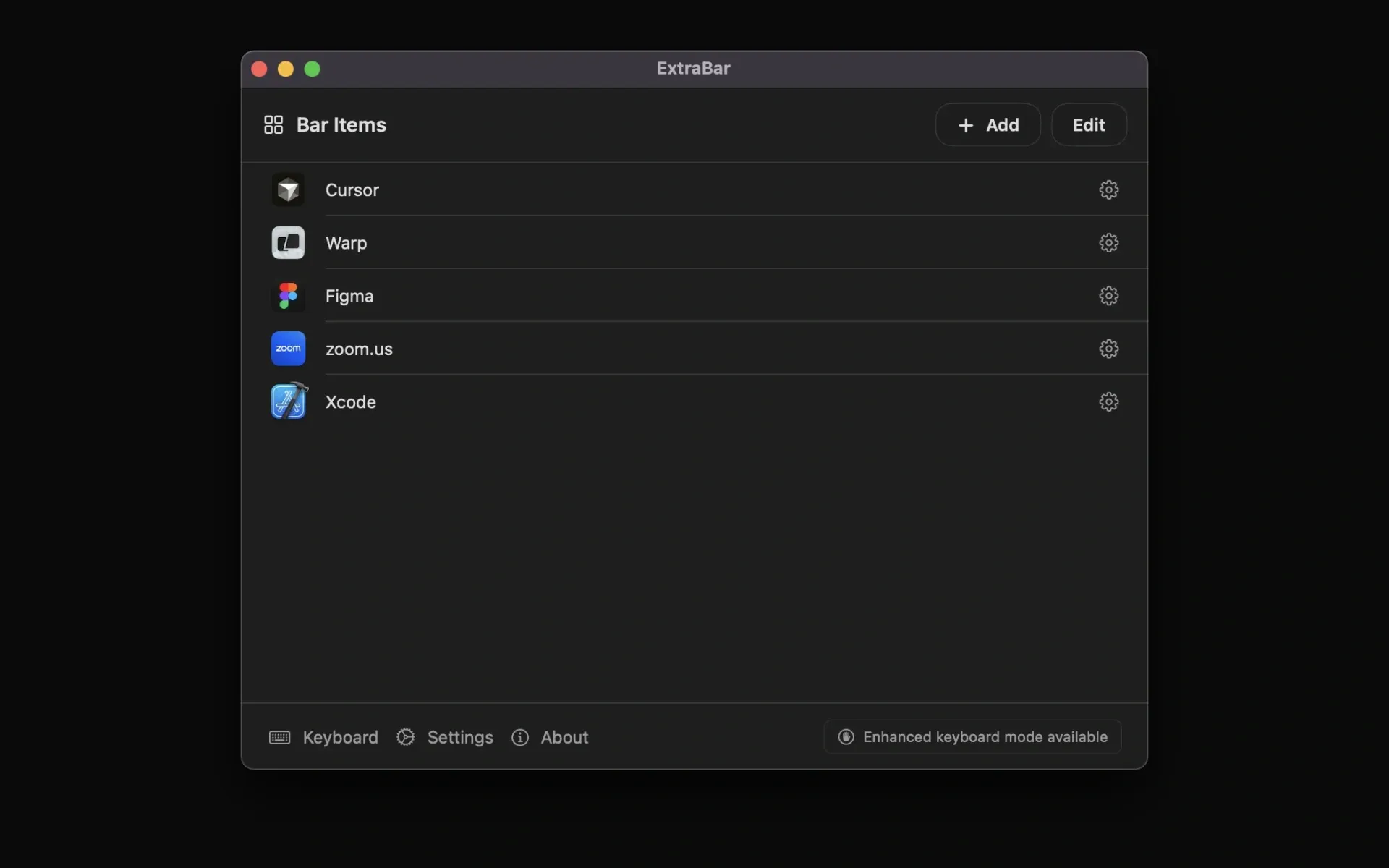 ExtraBar screenshot showing the app interface