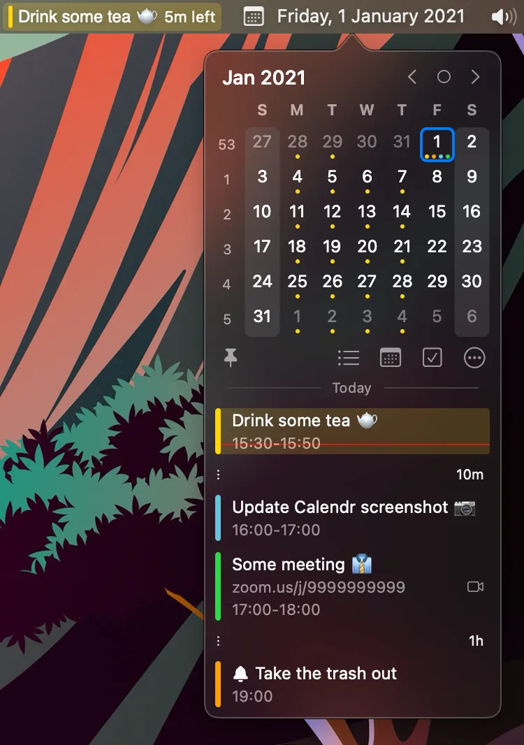 Calendr screenshot showing the app interface
