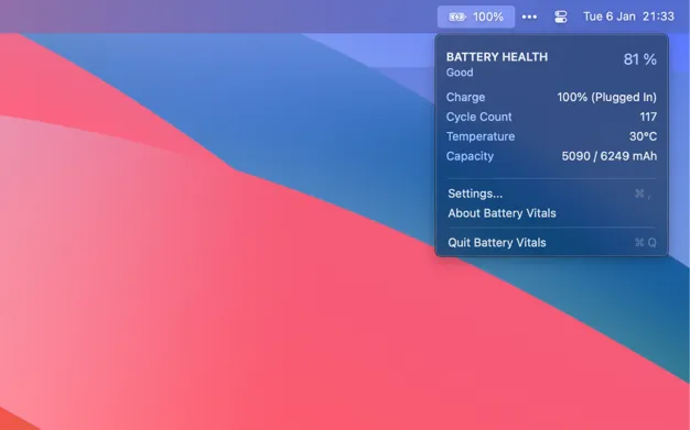 Battery Vitals screenshot showing the app interface