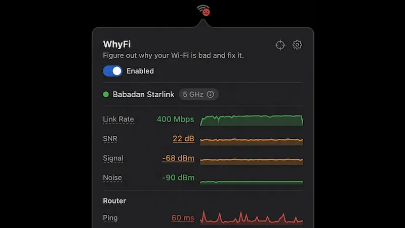 WhyFi menubar app preview