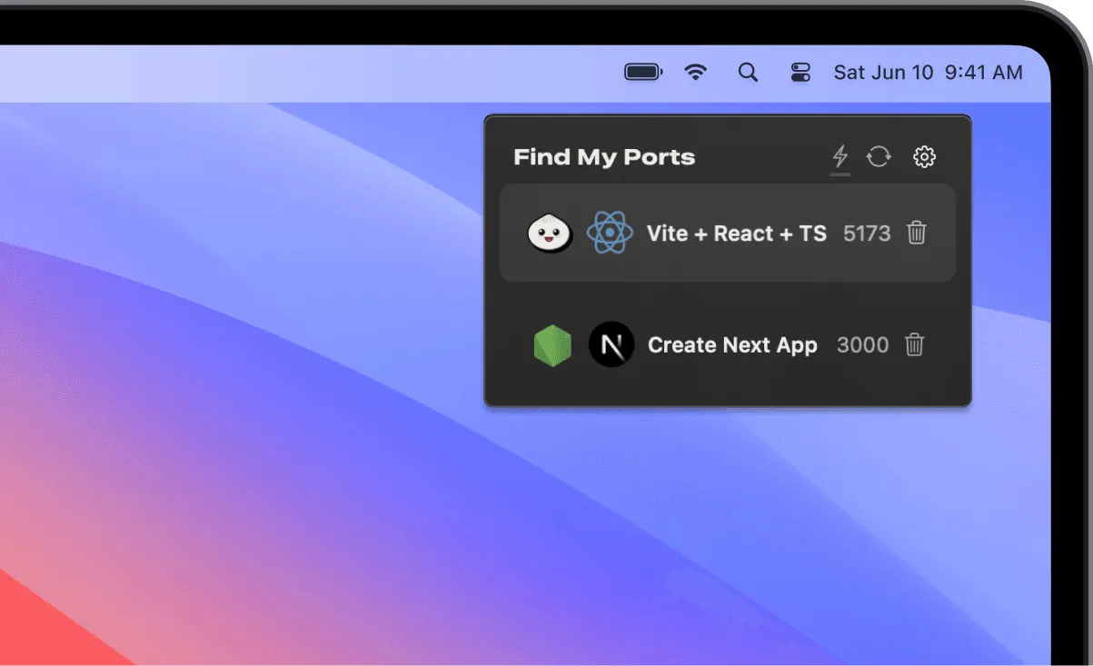 Find My Ports screenshot showing the app interface