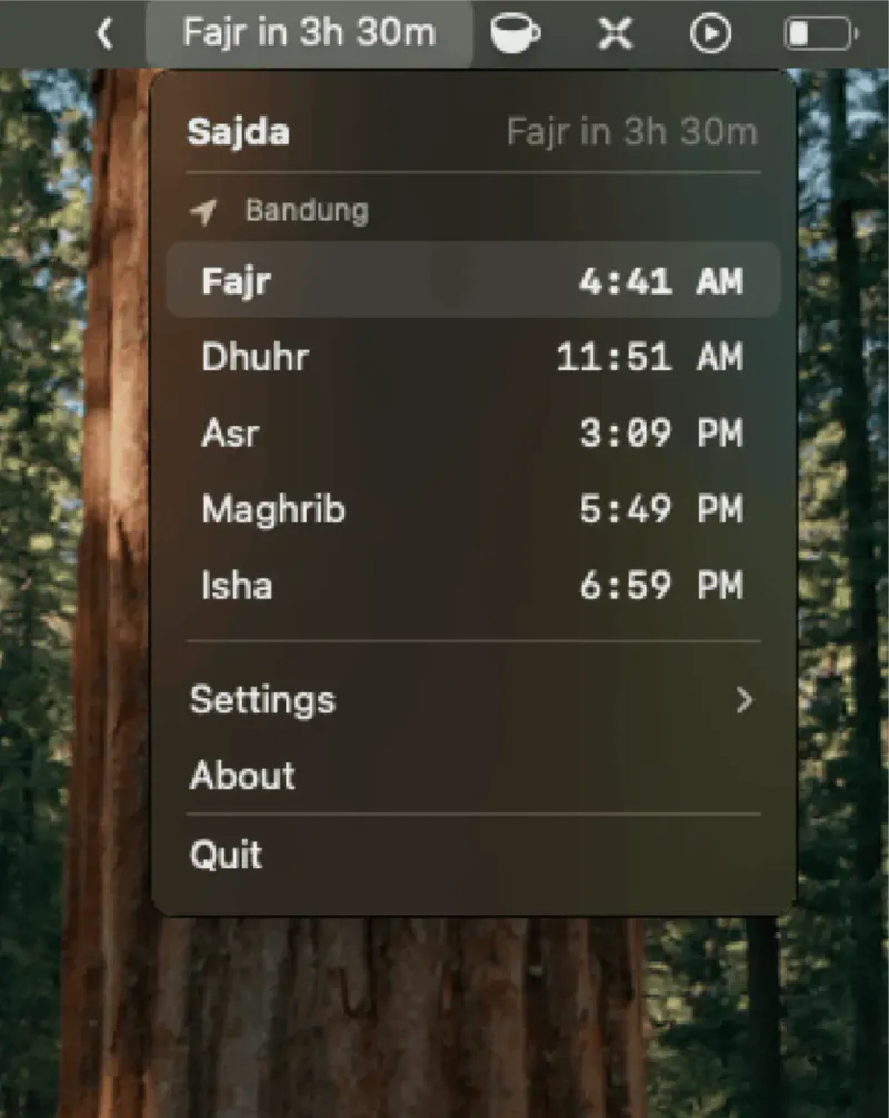 Sajda menubar app preview