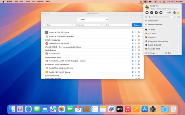 RadioBar screenshot showing the app interface