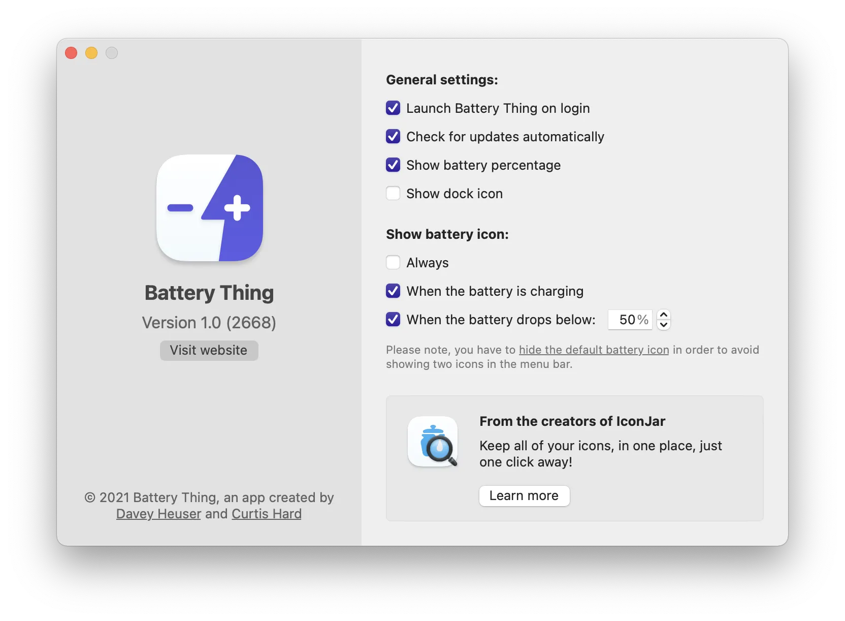 Battery Thing screenshot showing the app interface