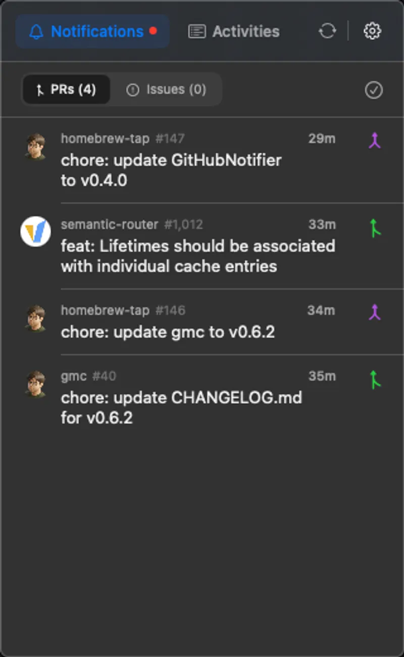 GitHubNotifier menubar app preview